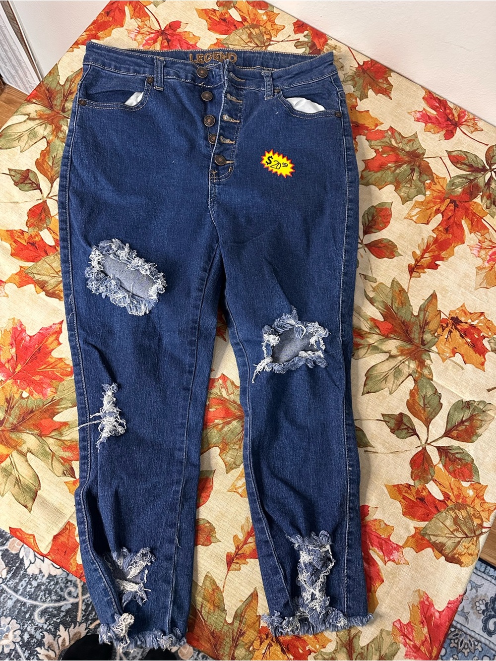 High-Rise Dark Blue Distressed Ankle Jeans for Women